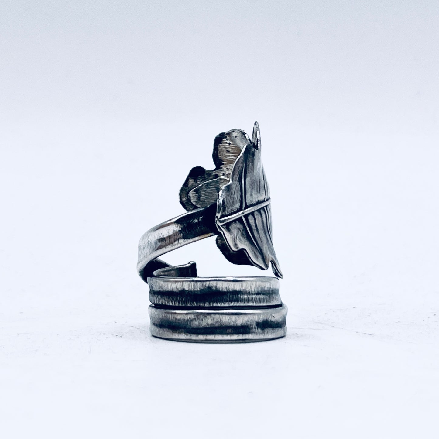 Anello Artigianale CANNUCCIA FOGLIA QUERCIA Mod. SPIRALE  Realizzato con Antica posata in Argento (Prima Metà del ’900)