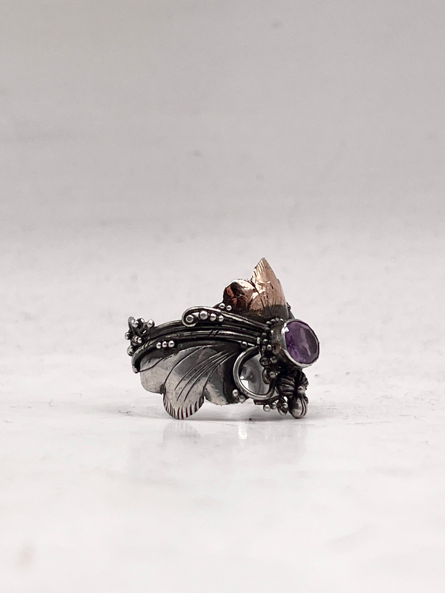 Anello Artigianale SAILOR MOON Mod. SPILLA AMETISTA Realizzato con Antica spilla in Argento (Prima Metà del ’900)