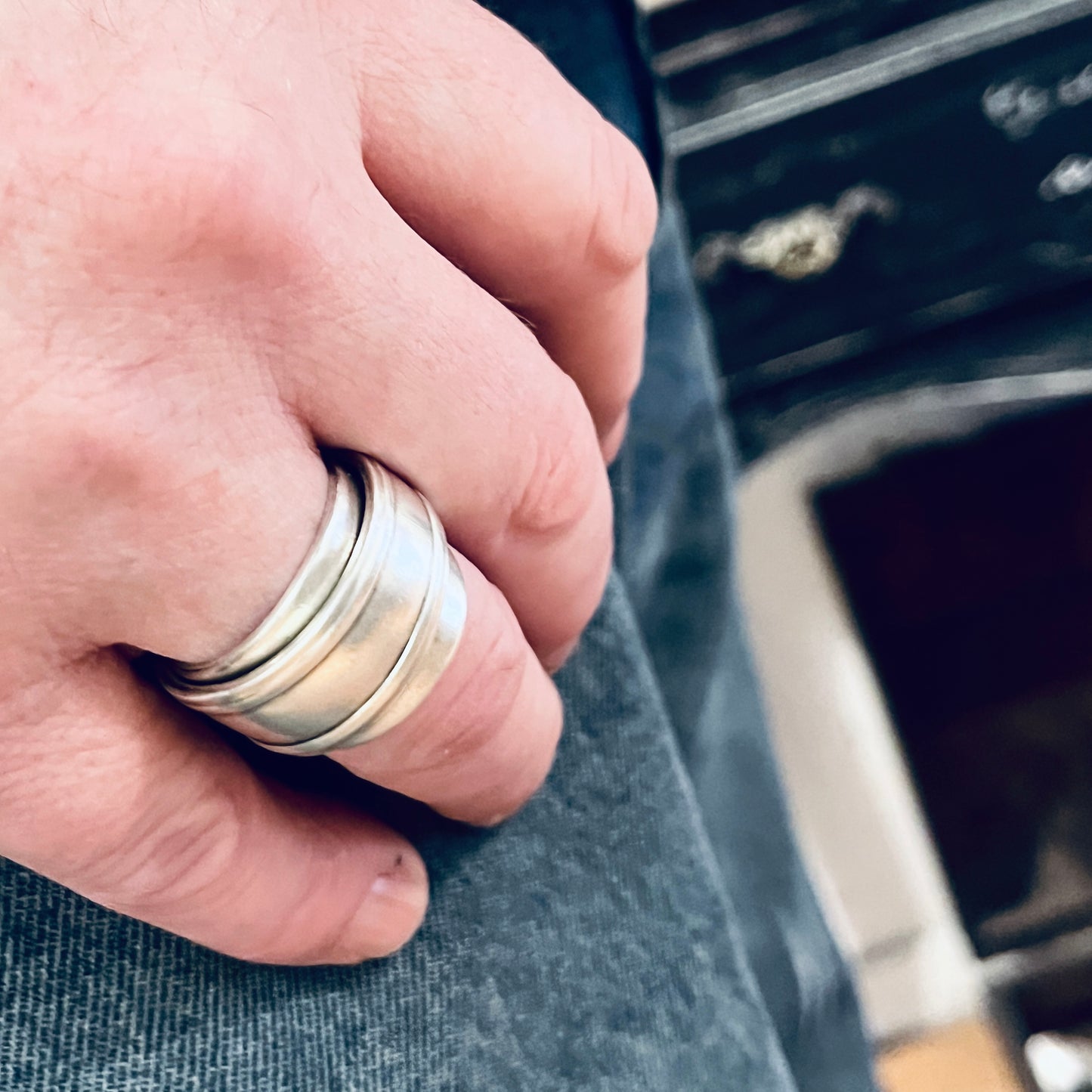 Anello Artigianale SPALMABURRO  Mod. INTERO  Realizzato con Antica posata in Argento (Prima Metà del ’900)