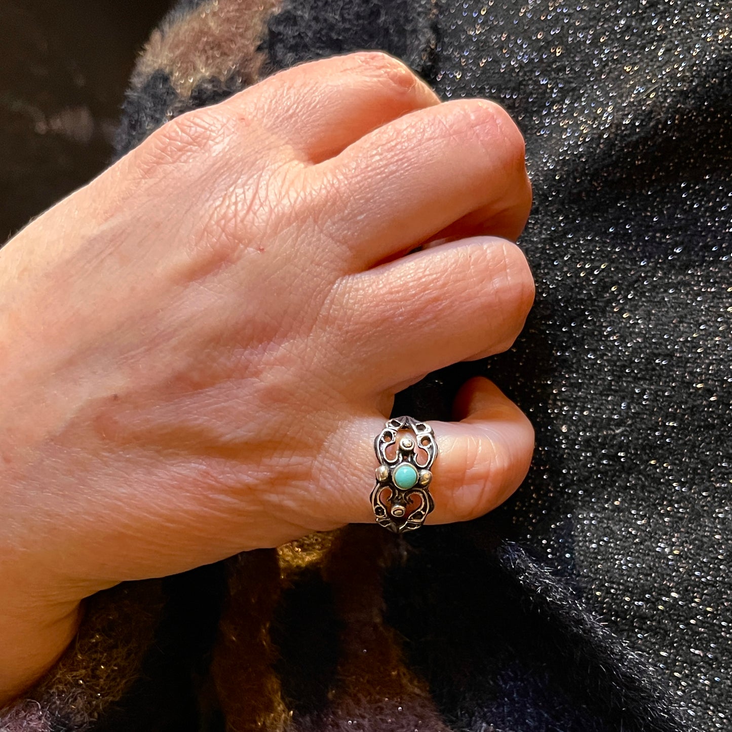 Anello Artigianale SPILLA TURCHESE Mod. SPILLA Realizzato con Antica spilla in Argento (Prima Metà del ’900)
