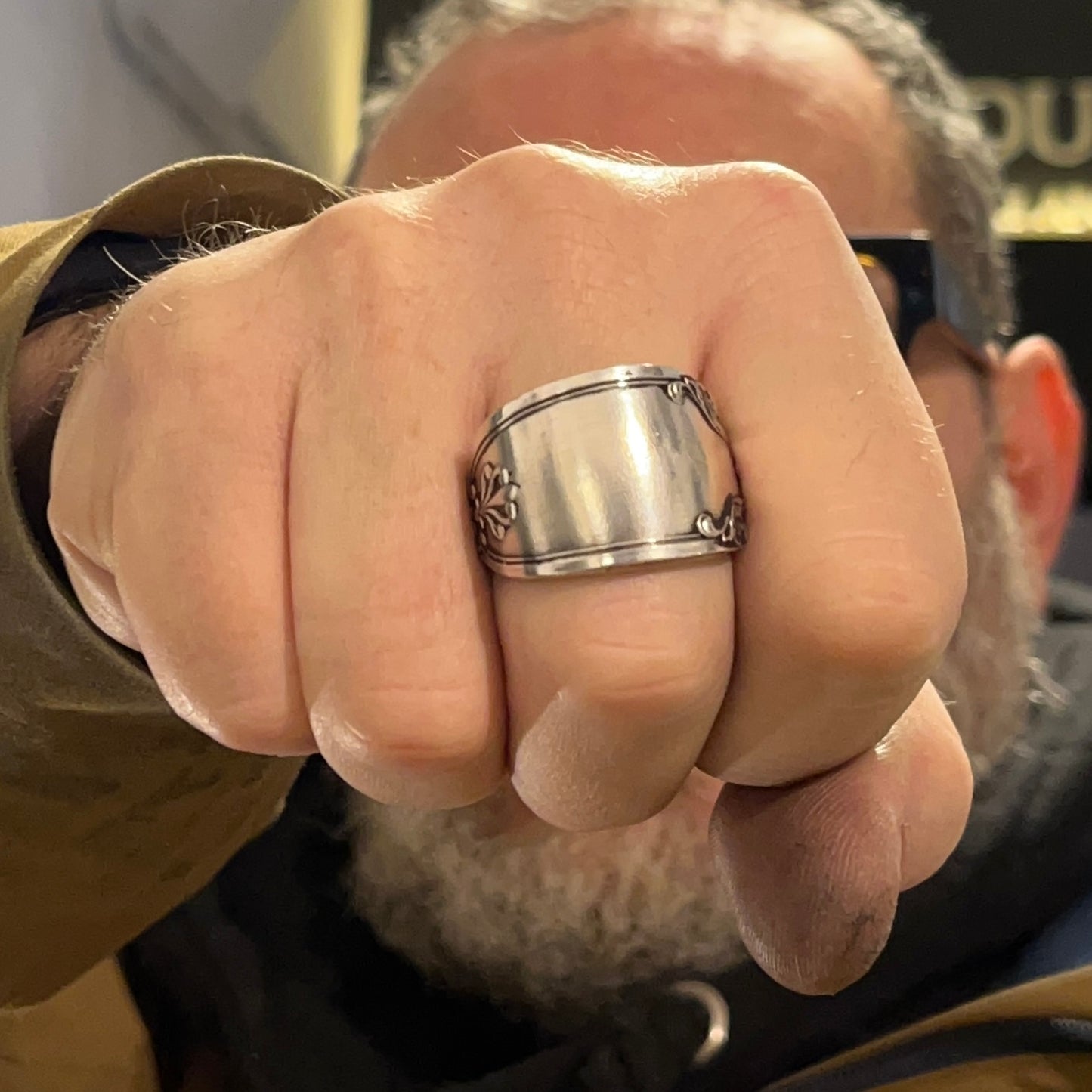 Anello Artigianale GIGLIO UOMO  Mod. CLASSICO  Realizzato con Antica posata in Argento (Prima Metà del ’900)