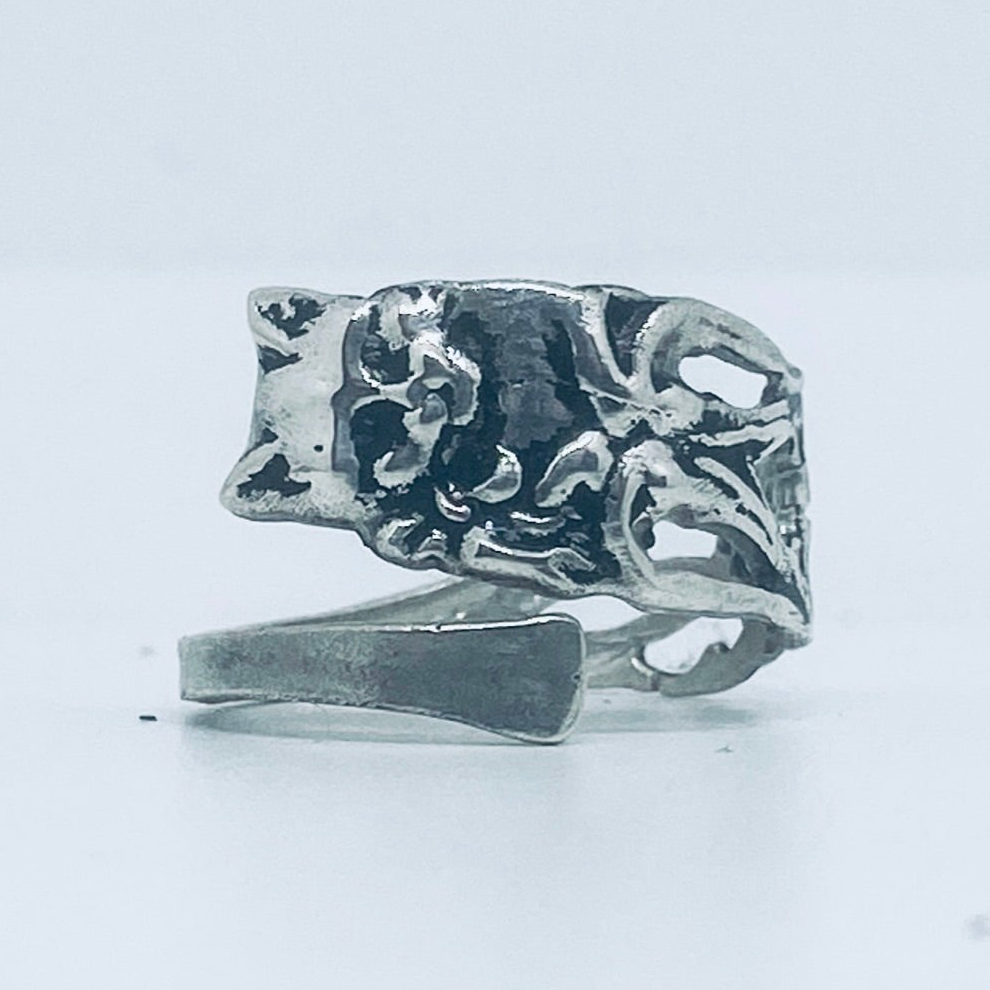 Anello Artigianale GATTO Mod. CLASSICO/SPIRALE  Realizzato con Antica posata in Argento (Prima Metà del ’900)