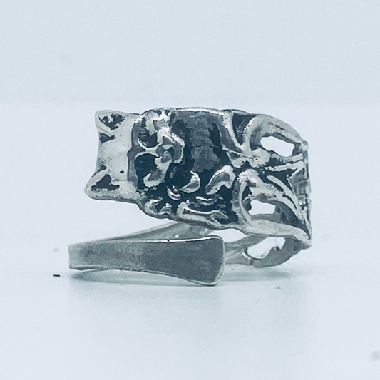 Anello Artigianale GATTO Mod. CLASSICO/SPIRALE  Realizzato con Antica posata in Argento (Prima Metà del ’900)