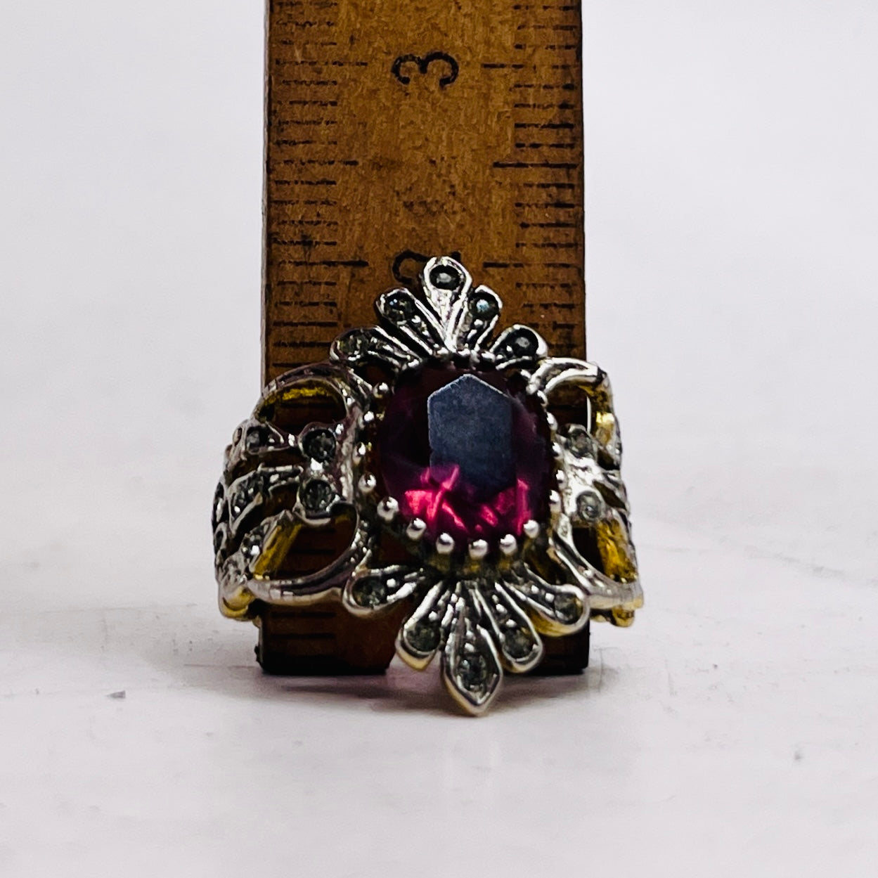 Anello Artigianale SPILLA AMETISTA Mod. SPILLA Realizzato con Antica spilla in Argento (Prima Metà del ’900)