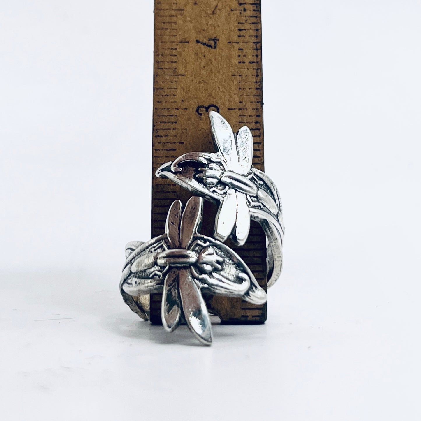 Anello Artigianale DUE LIBELLULE Mod. SPIRALE  Realizzato con Antica posata in Argento (Prima Metà del ’900)