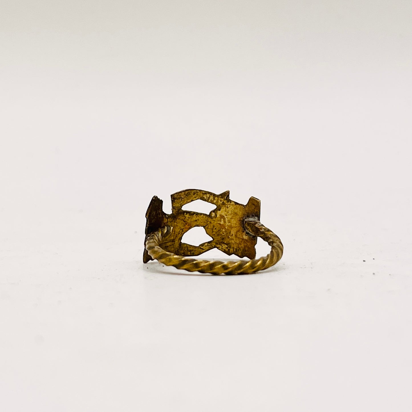 Anello + Anello Artigianale “Wayang Kulit” FOGLIA e WAYANG  Realizzato con Antica posata in OTTONE (Prima Metà del ’900)