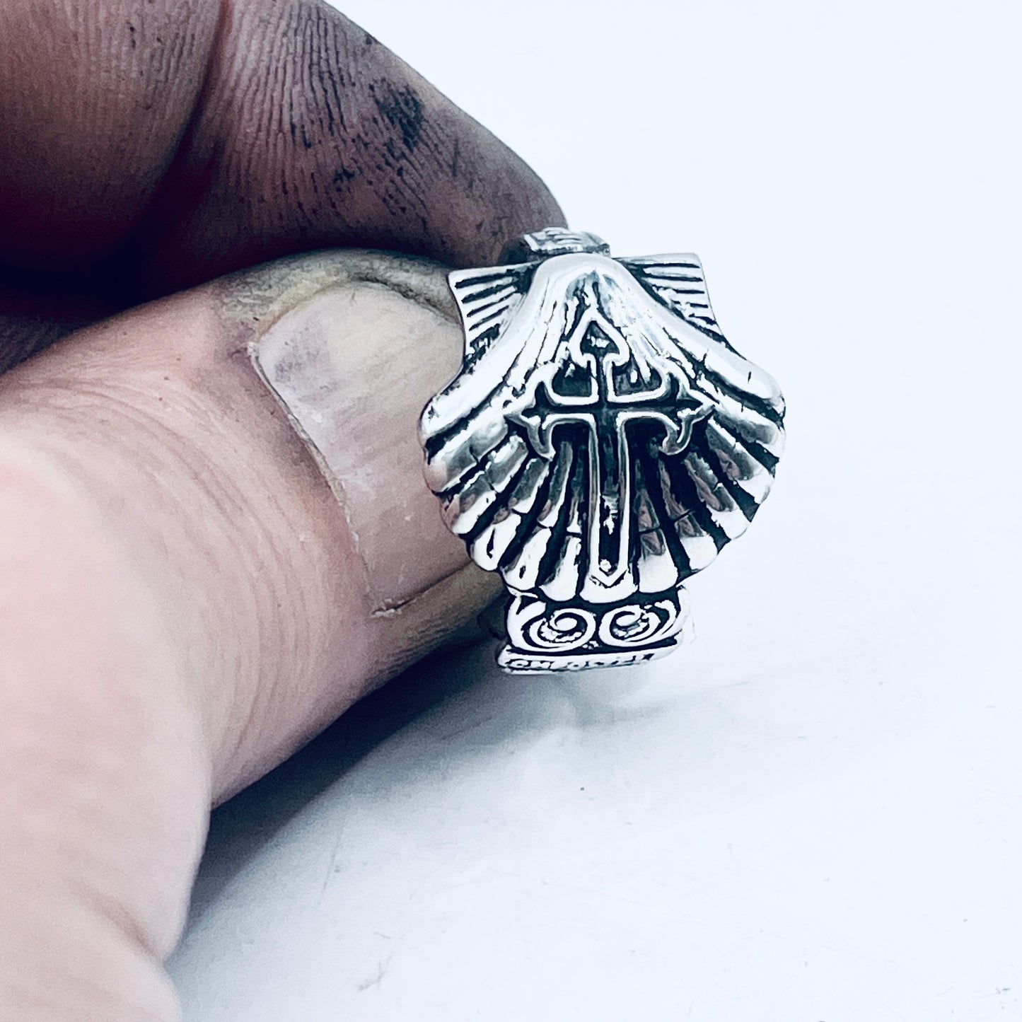 Anello Artigianale + Pendente (omaggio) SANTIAGO Mod. CLASSICO  Realizzato con Antica posata in Argento (Prima Metà del ’900)