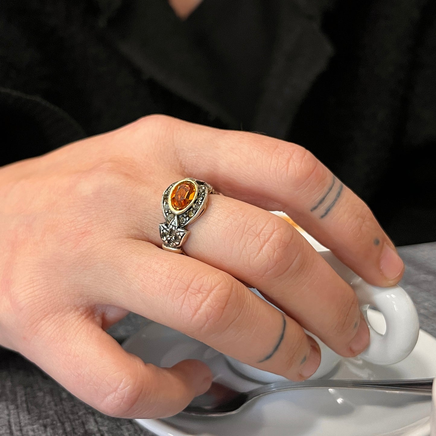 Anello Artigianale SPILLA QUARZO CITRINO Mod. SPILLA Realizzato con Antica spilla in Argento (Prima Metà del ’900)