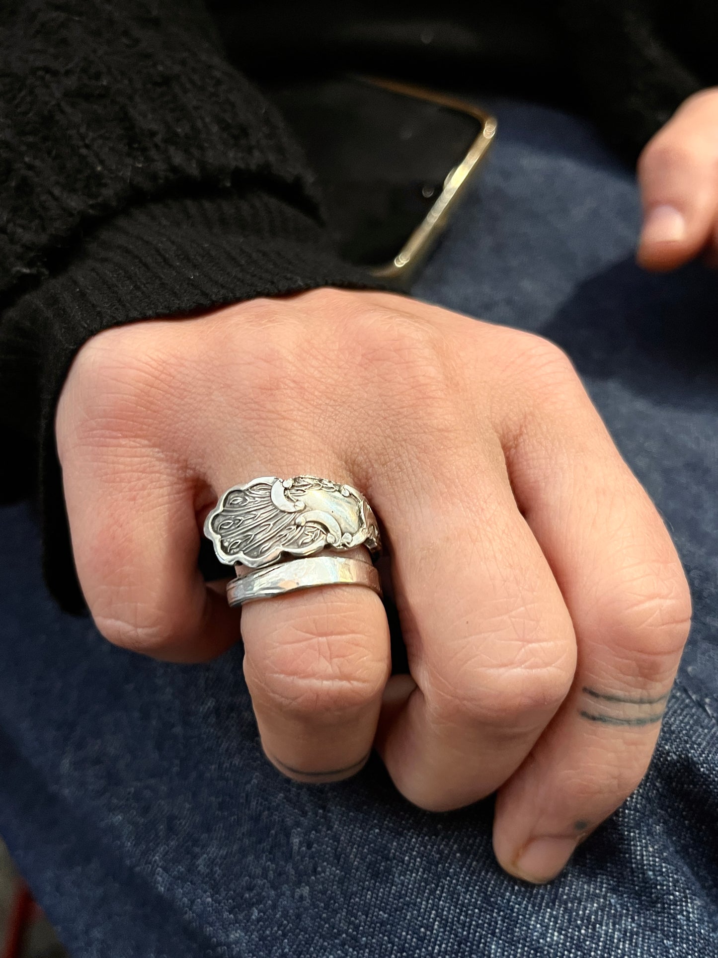 Anello Artigianale PAVONE Mod. SPIRALE/INTERO/CLASSICO  Realizzato con intero Antico Cucchiaino in Argento (Prima Metà del ’900)