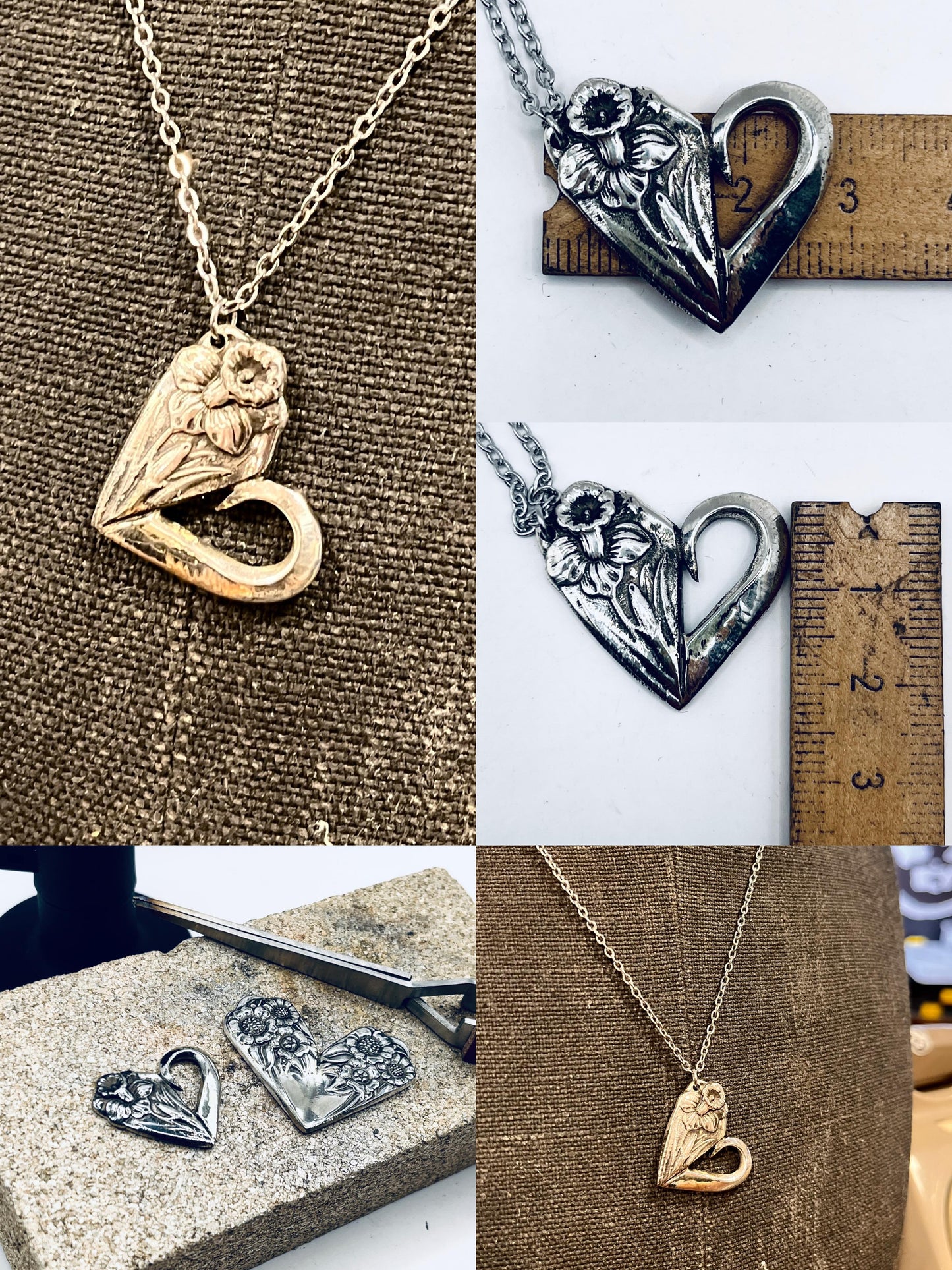 Pendente Artigianale Mod. CUORE SALDATO NARCISO Realizzato con Antica Posata in Argento (Prima Metà del ’900)