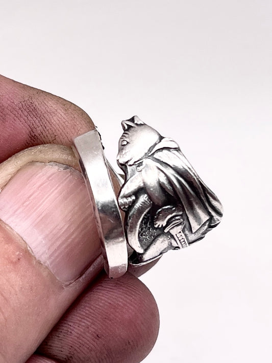 Anello Artigianale GATTO CON GLI STIVALI Mod. SPIRALE Realizzato con Antica posata in Argento (Prima Metà del ’900)