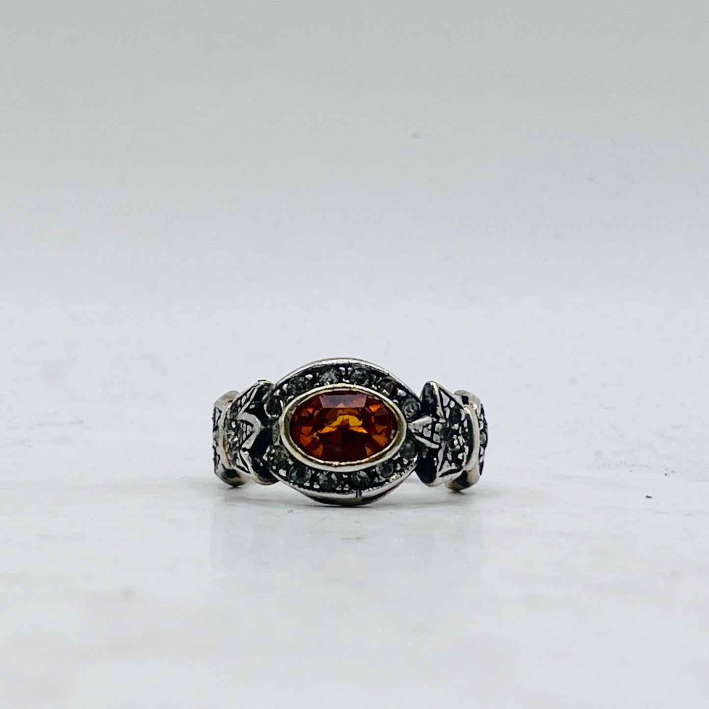 Anello Artigianale SPILLA QUARZO CITRINO Mod. SPILLA Realizzato con Antica spilla in Argento (Prima Metà del ’900)