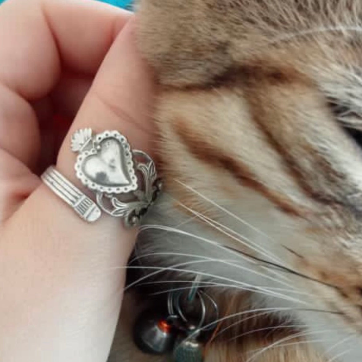 Anello Artigianale CUORE SACRO Mod. CLASSICO/SPIRALE Realizzato con Antica posata in Argento (Prima Metà del ’900)