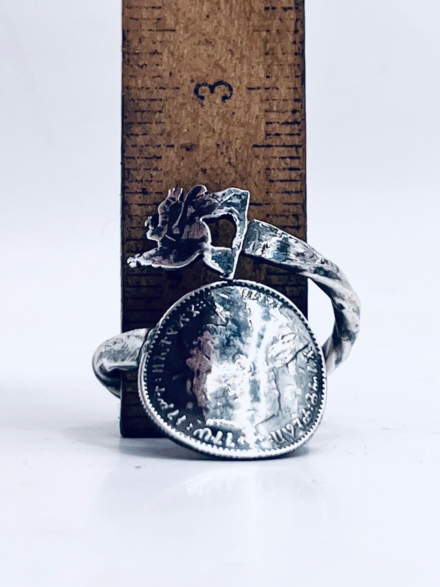 Anello Artigianale Mod. INTERO LEONE DI GIUDA e MENELIK  Realizzato con intero Antico Cucchiaino in Argento (Prima Metà del ’900)
