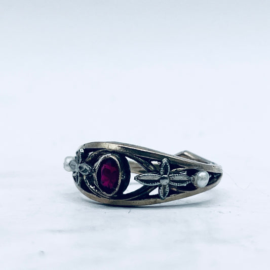 Anello Artigianale GRANATO 01 Mod. SPILLA Realizzato con Antica spilla in Argento (Prima Metà del ’900)