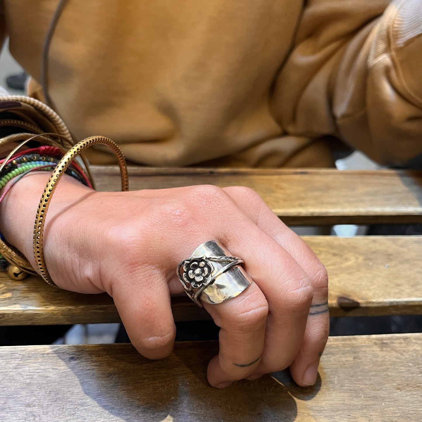 Anello Artigianale ART NOUVEAU Mod. INTERO/SPIRALE  Realizzato con Antica posata in Argento (Prima Metà del ’900)