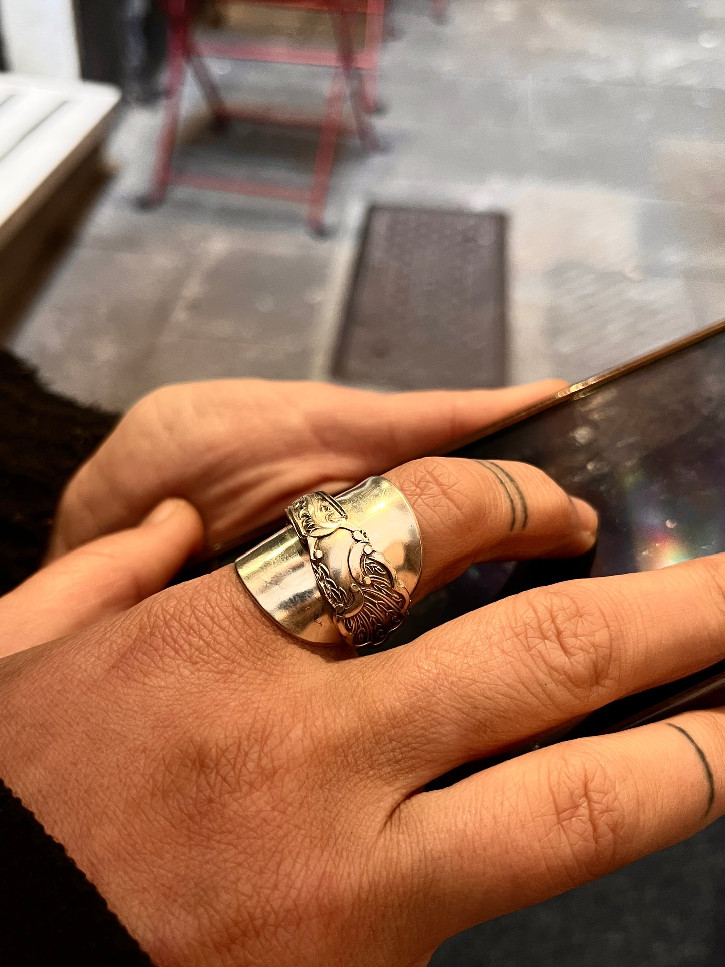 Anello Artigianale PAVONE Mod. SPIRALE/INTERO/CLASSICO  Realizzato con intero Antico Cucchiaino in Argento (Prima Metà del ’900)