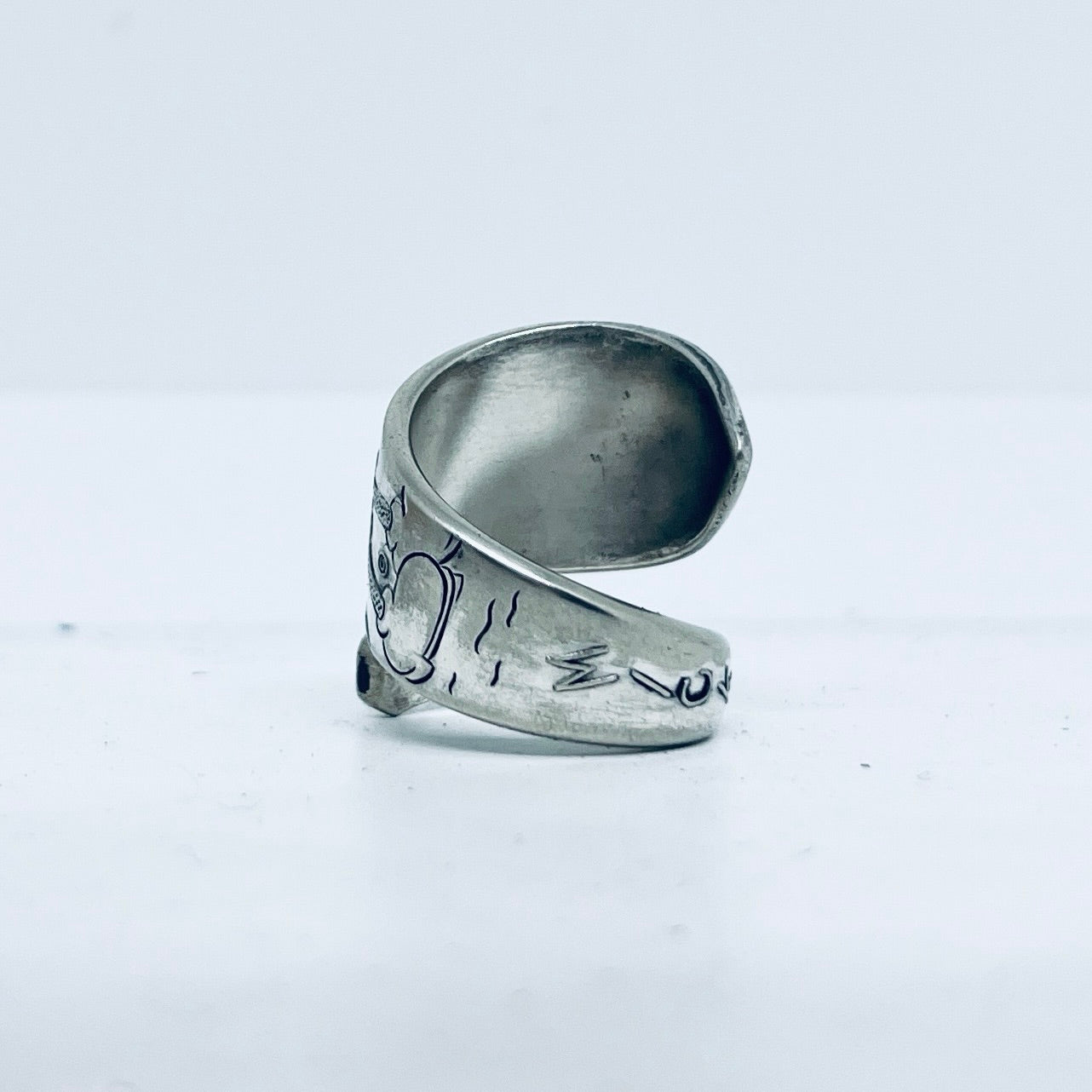 Anello Artigianale MICKEY MOUSE Mod. SPIRALE  Realizzato con Antica posata in Argento (Prima Metà del ’900)