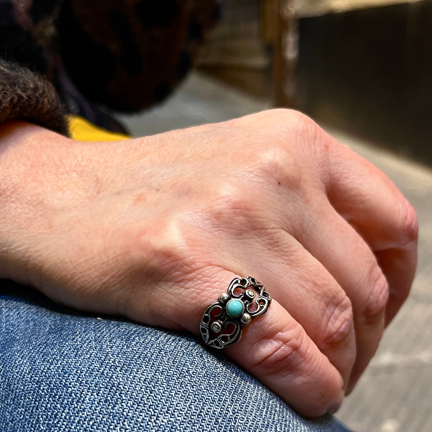 Anello Artigianale SPILLA TURCHESE Mod. SPILLA Realizzato con Antica spilla in Argento (Prima Metà del ’900)