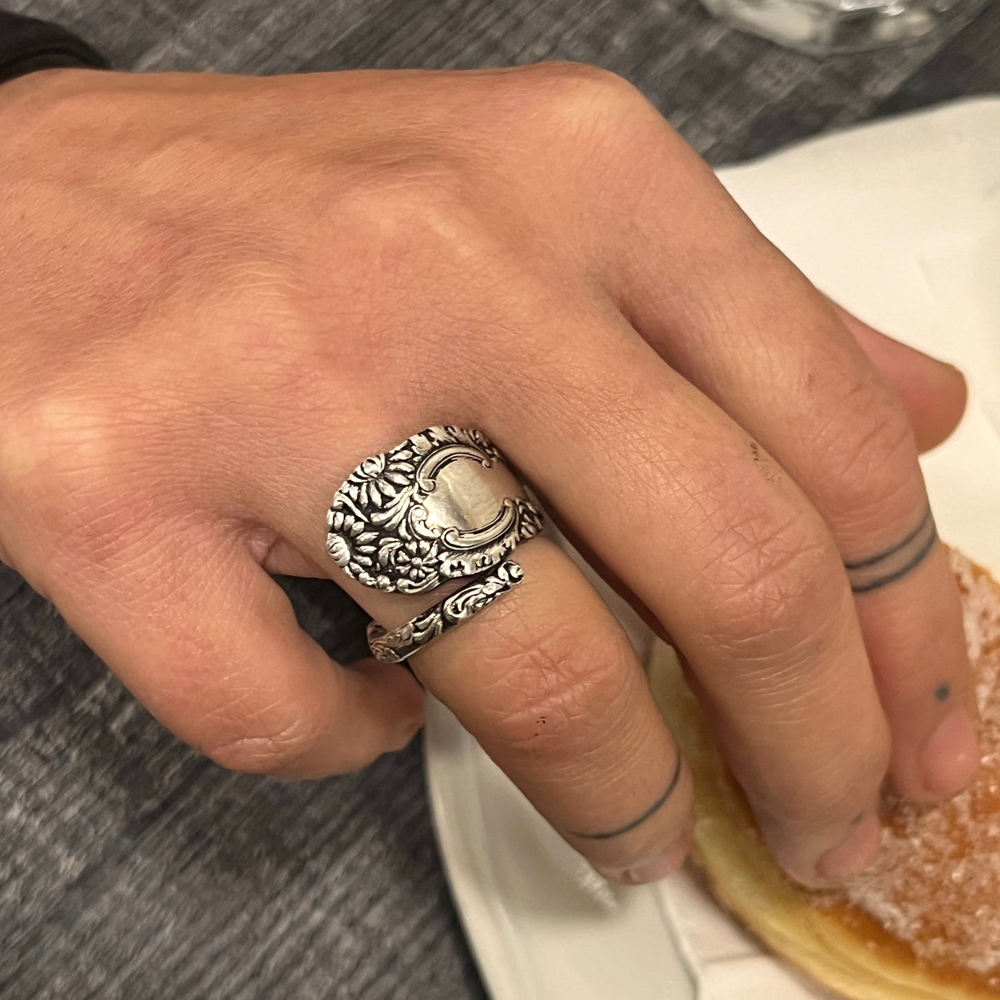 Anello Artigianale Mod. SPIRALE  FIORI SUPER Realizzato con Antica posata in Argento (Prima Metà del ’900)