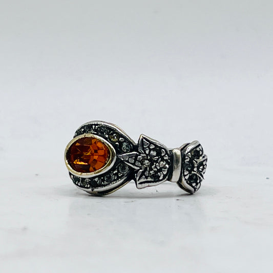 Anello Artigianale SPILLA QUARZO CITRINO Mod. SPILLA Realizzato con Antica spilla in Argento (Prima Metà del ’900)