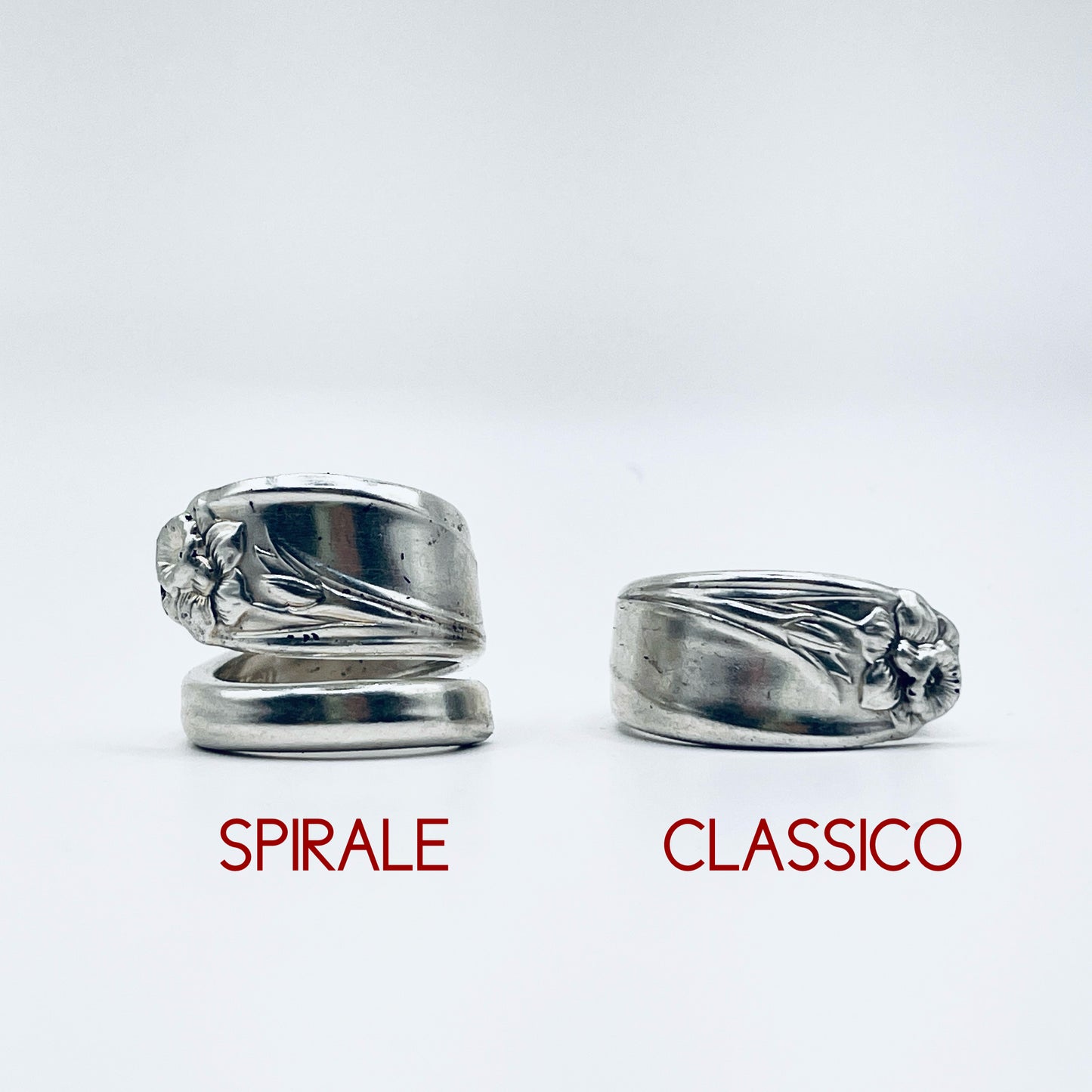 Anello Artigianale NARCISO Mod. CLASSICO/SPIRALE  Realizzato con Antica posata in Argento (Prima Metà del ’900)