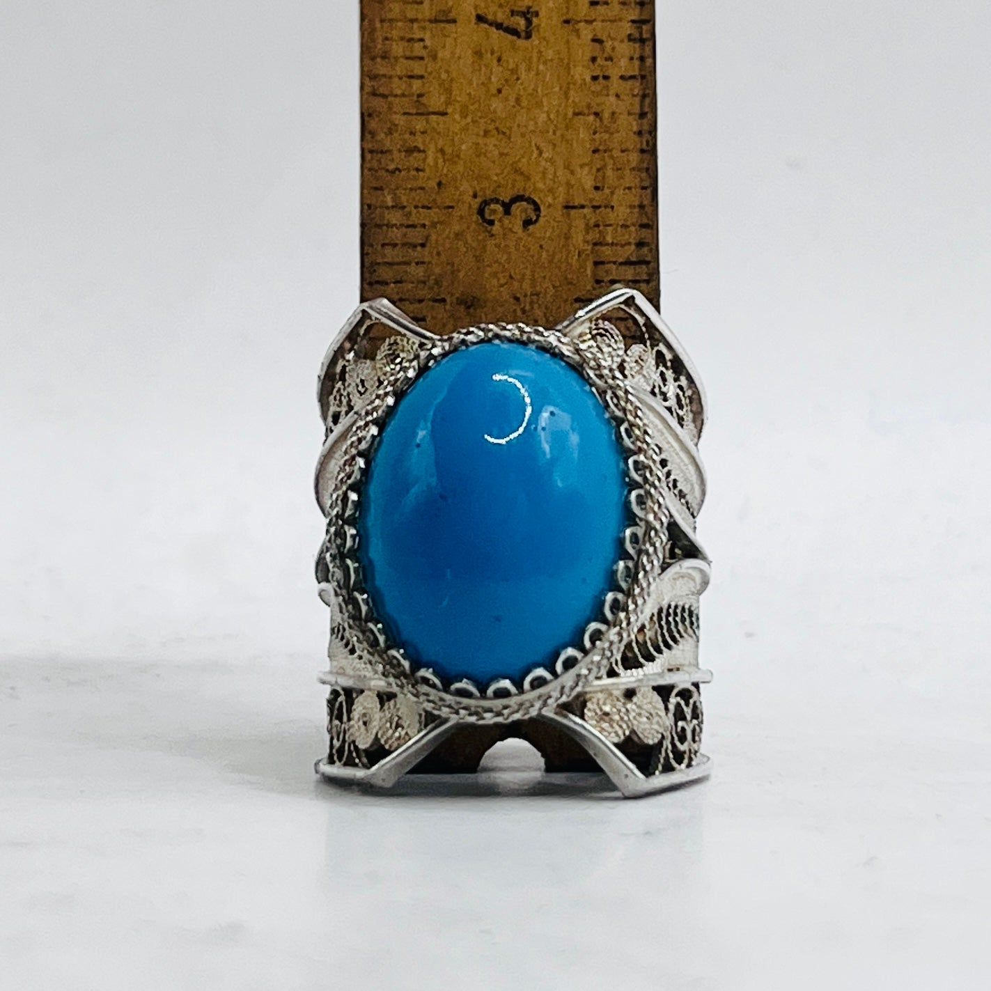 Anello Artigianale SPILLA TURCHESE Mod. SPILLA Realizzato con Antica spilla in Argento (Prima Metà del ’900)