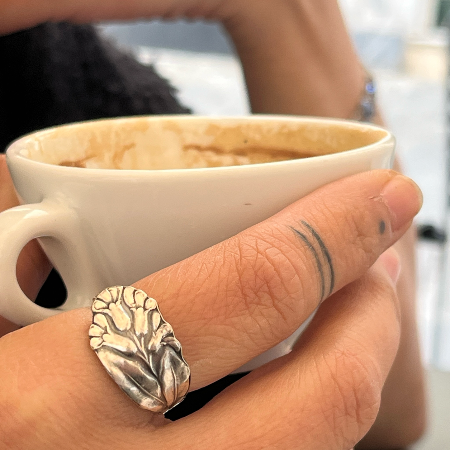 Anello Artigianale CAMPANULE  Mod. CLASSICO  Realizzato con Antica posata in Argento (Prima Metà del ’900)