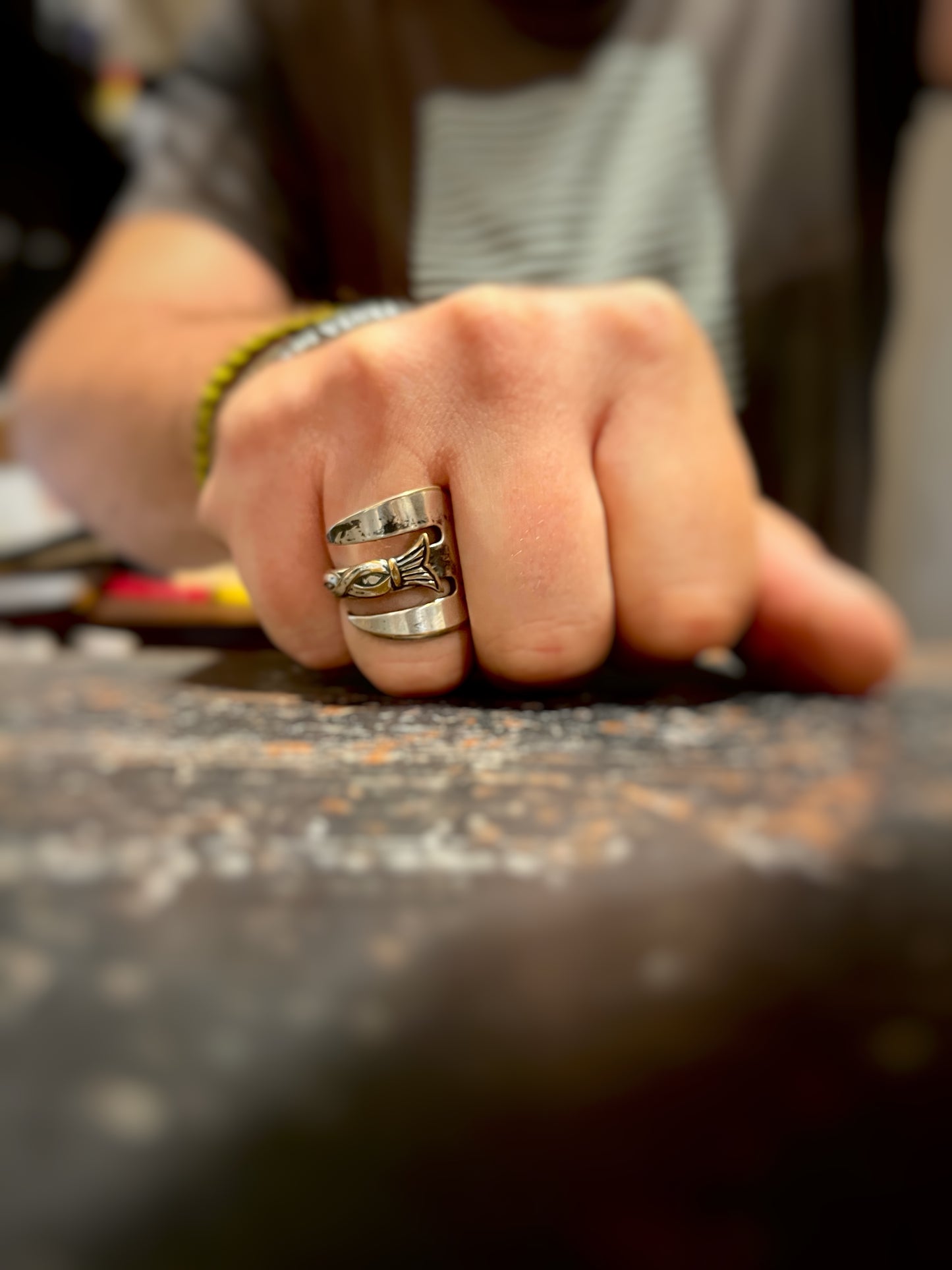Anello Artigianale Mod. FORCHETTA TRIDENTE UOMO  Realizzato con Antica posata in Argento (Prima Metà del ’900)