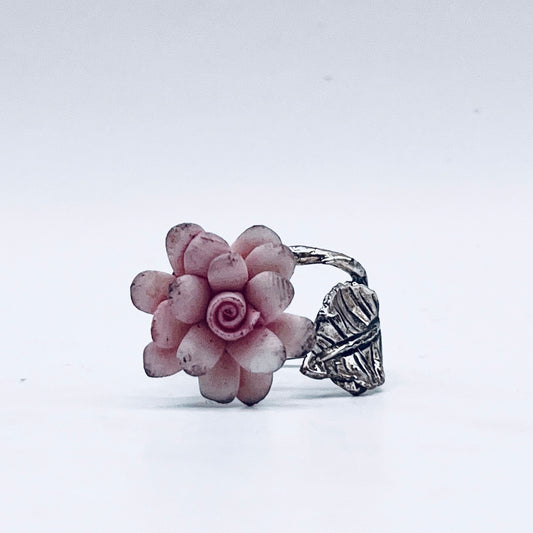 Anello Artigianale ROSA 03 Mod. CLASSICO  Realizzato con Antica SPILLA in Argento 800(Prima Metà del ’900)
