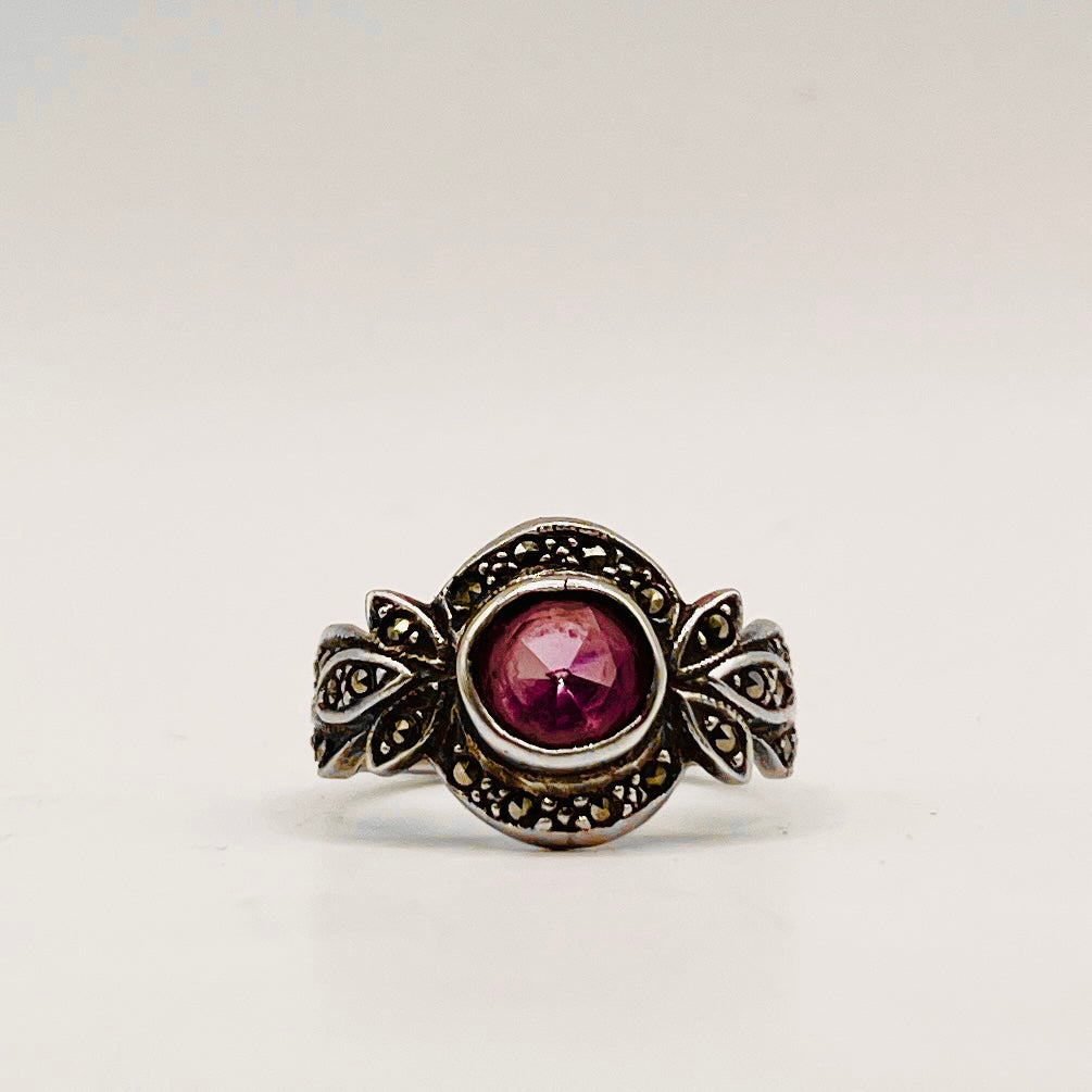 Anello Artigianale SPILLA AMETISTA MARCASSITE Mod. SPILLA Realizzato con Antica spilla in Argento (Prima Metà del ’900)