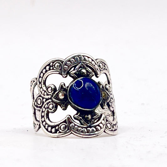 Anello Artigianale SPILLA LAPISLAZZULI Mod. SPILLA Realizzato con Antica spilla in Argento (Prima Metà del ’900)