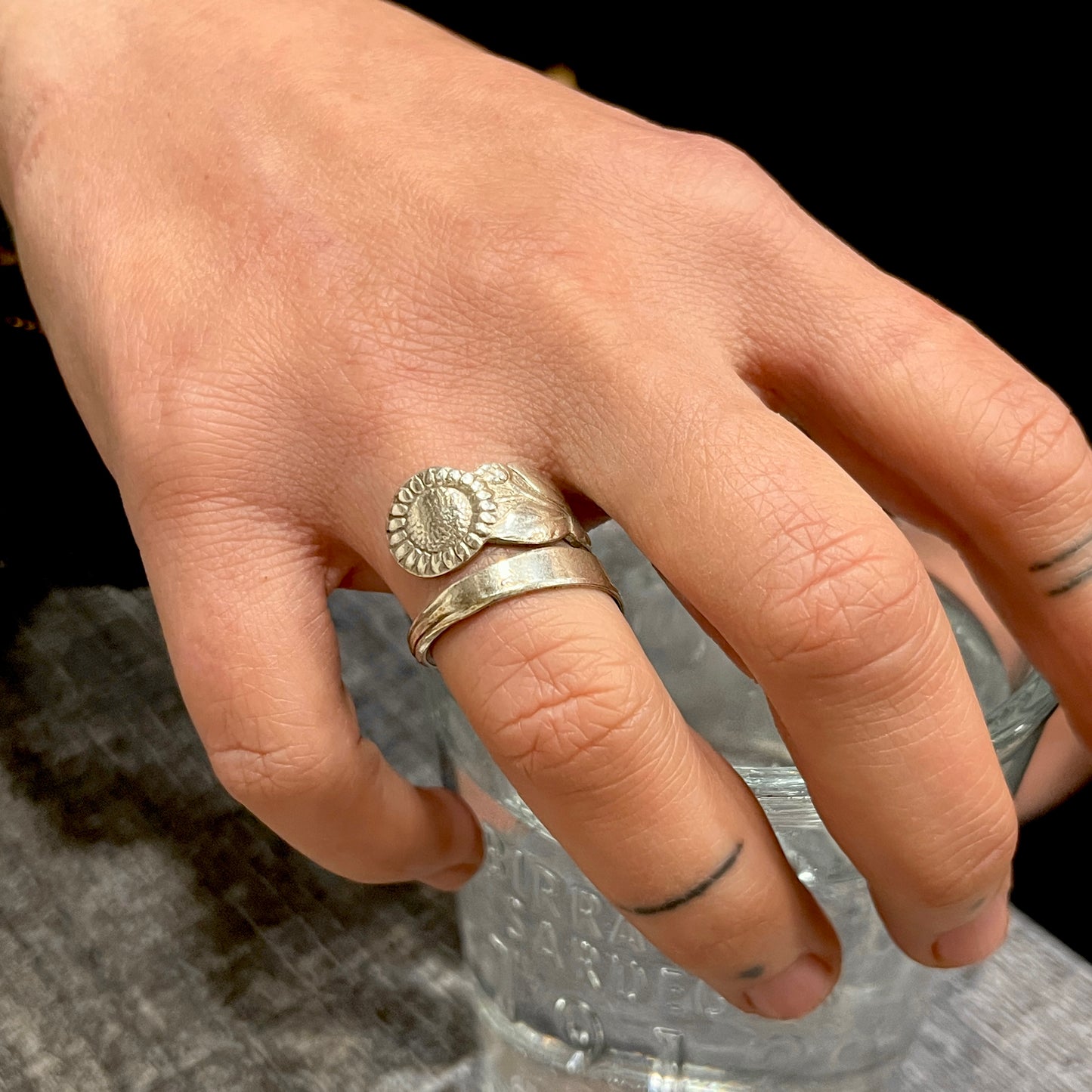 Anello Artigianale GIRASOLE Mod. SPIRALE  Realizzato con  Antica posata in Argento (Prima Metà del ’900)