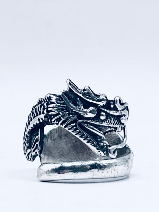 Anello Artigianale DRAGONE CINESE Mod. SPIRALE  Realizzato con  Antica posata in Argento (Prima Metà del ’900)