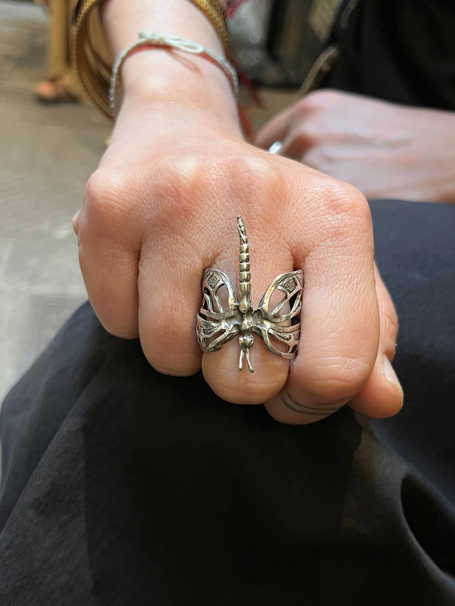 Anello Artigianale LIBELLULA Mod. SPILLA Realizzato con Antica spilla in Argento (Prima Metà del ’900)