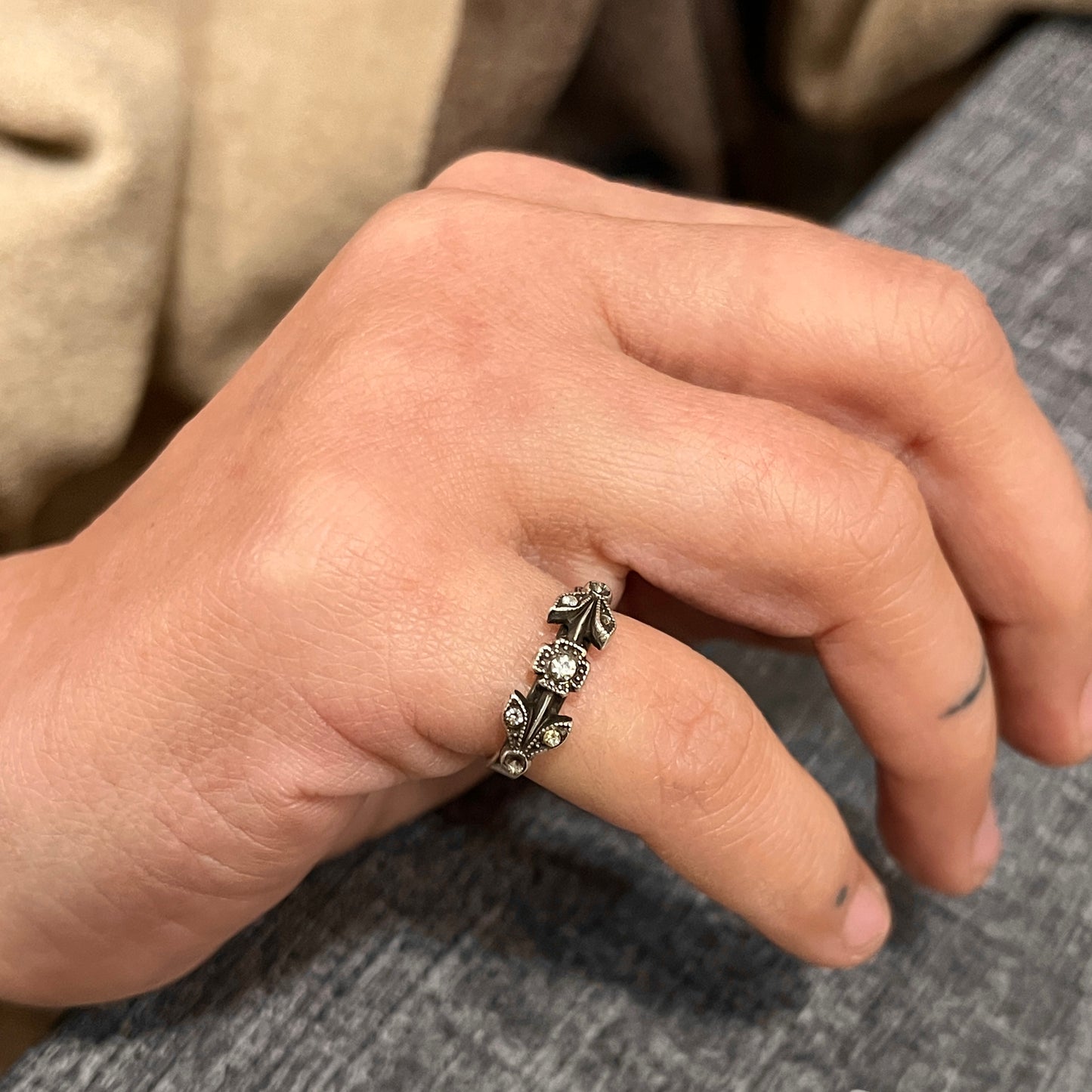 Anello Artigianale SPILLA MARCASSITE Mod. SPILLA Realizzato con Antica spilla in Argento (Prima Metà del ’900)