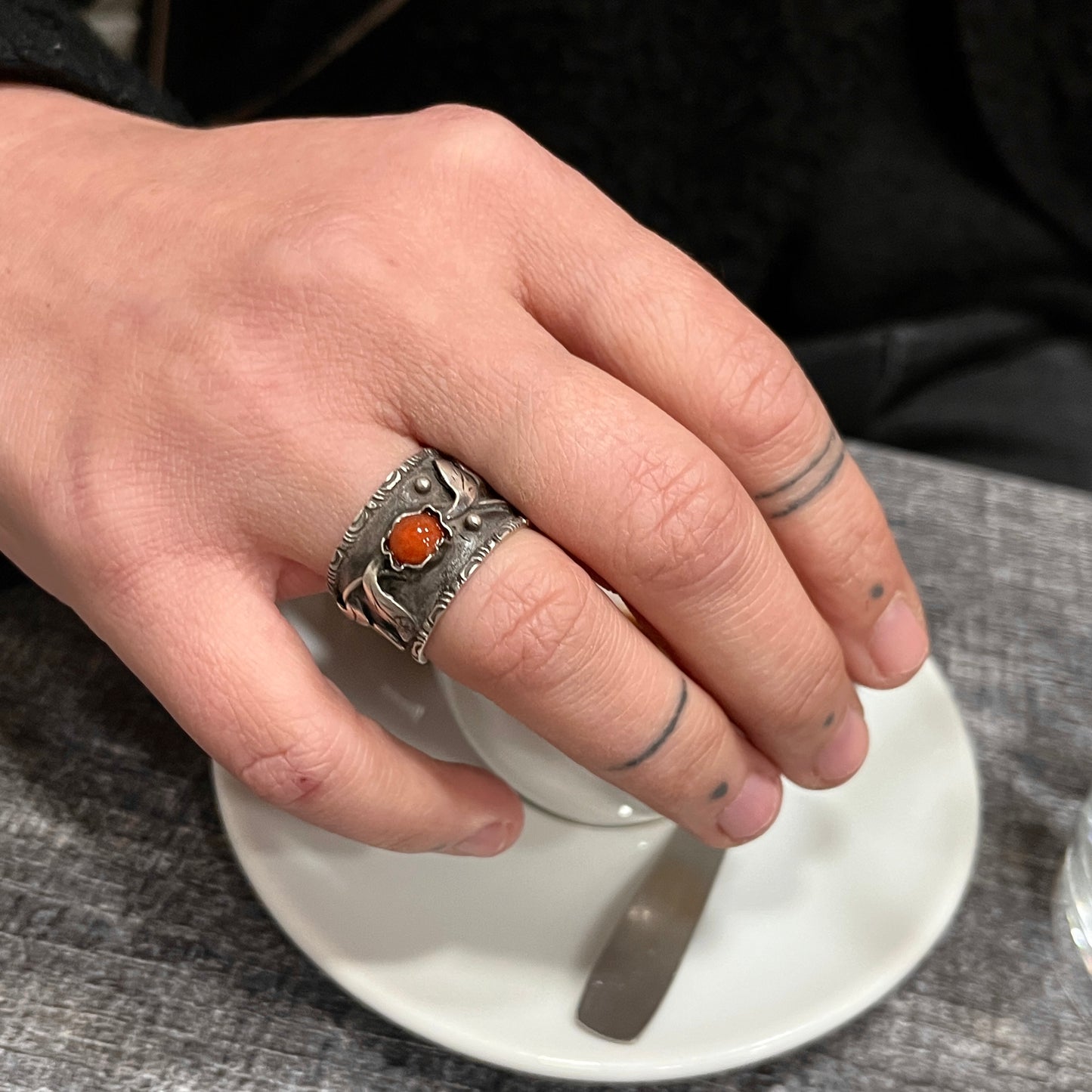 Anello Artigianale SPILLA CORALLO Mod. SPILLA Realizzato con Antica spilla in Argento (Prima Metà del ’900)