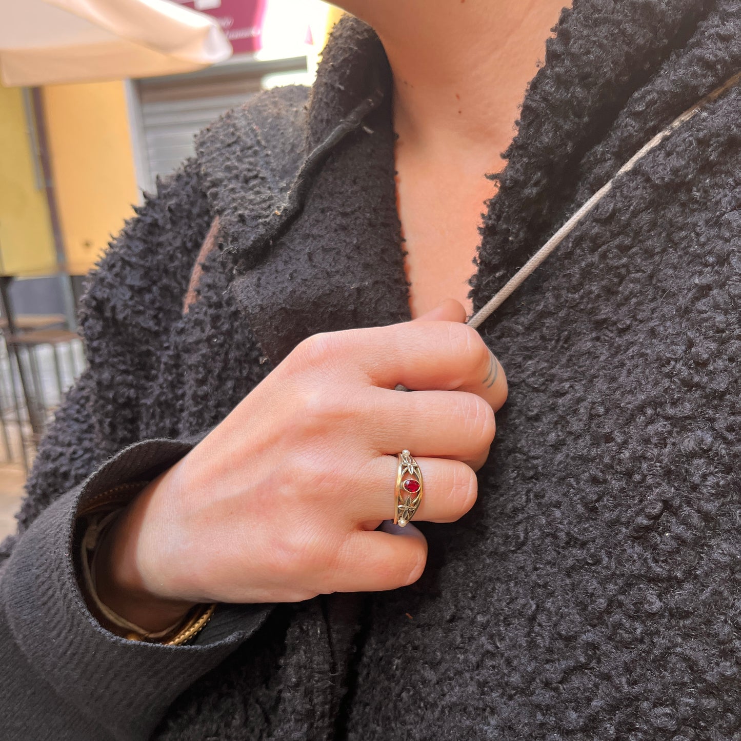Anello Artigianale GRANATO 01 Mod. SPILLA Realizzato con Antica spilla in Argento (Prima Metà del ’900)
