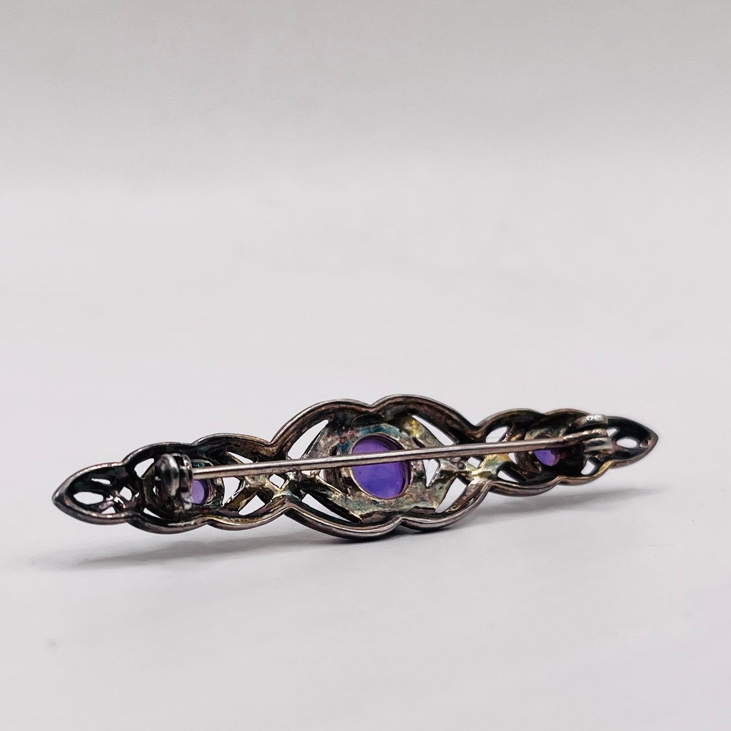 Anello Artigianale SPILLA CELTICA AMETISTA Mod. SPILLA Realizzato con Antica spilla in Argento (Prima Metà del ’900)