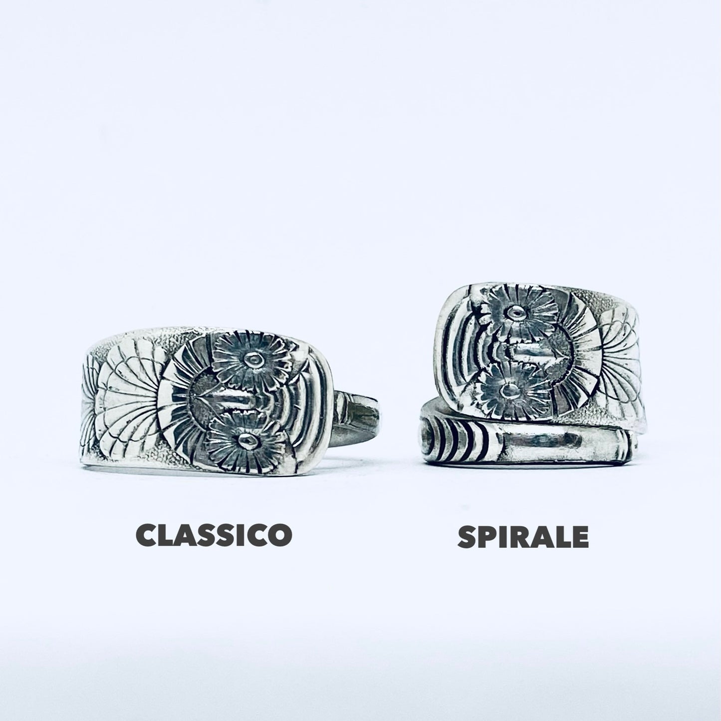 Anello Artigianale GUFO Mod. CLASSICO/SPIRALE  Realizzato con Antica posata in Argento (Prima Metà del ’900)