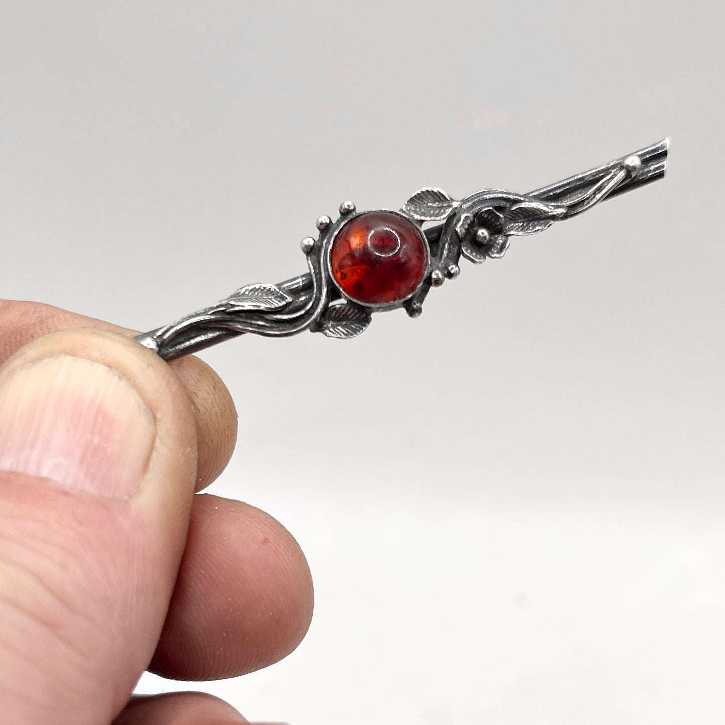 Anello Artigianale SPILLA AMBRA Mod. SPILLA Realizzato con Antica spilla in Argento (Prima Metà del ’900)