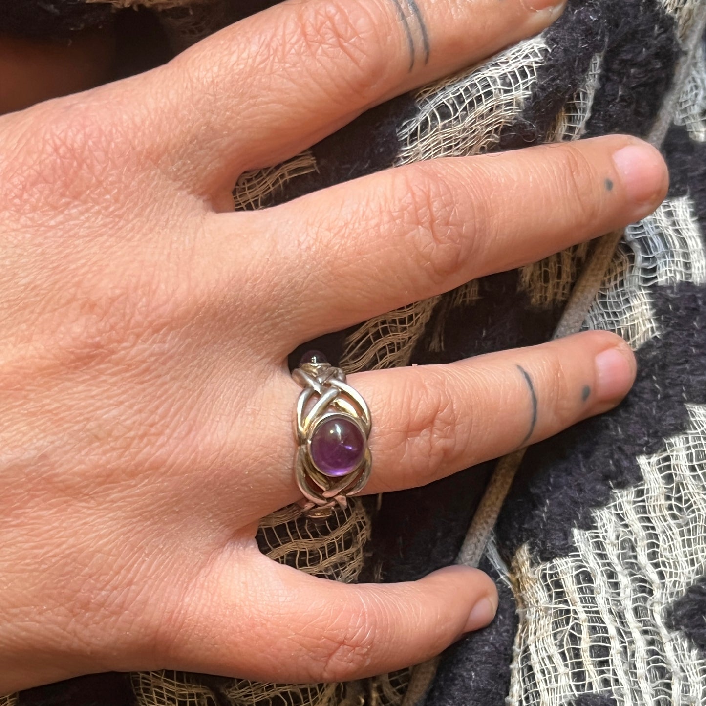 Anello Artigianale SPILLA CELTICA AMETISTA Mod. SPILLA Realizzato con Antica spilla in Argento (Prima Metà del ’900)