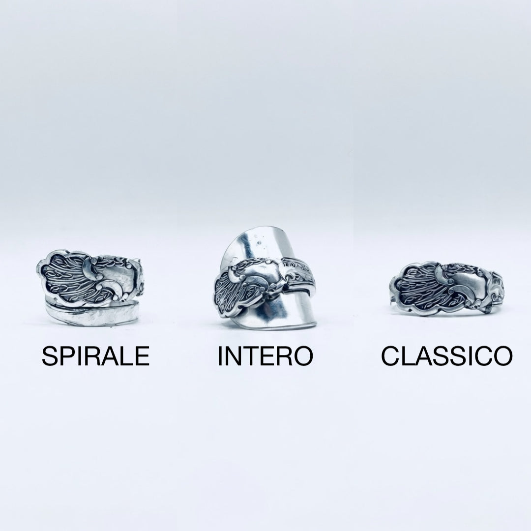 Anello Artigianale PAVONE Mod. SPIRALE/INTERO/CLASSICO  Realizzato con intero Antico Cucchiaino in Argento (Prima Metà del ’900)
