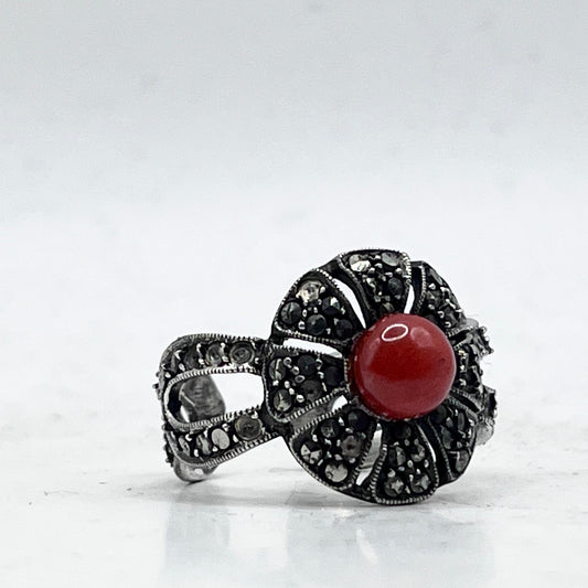 Anello Artigianale SPILLA CORALLO Mod. SPILLA Realizzato con Antica spilla in Argento (Prima Metà del ’900)