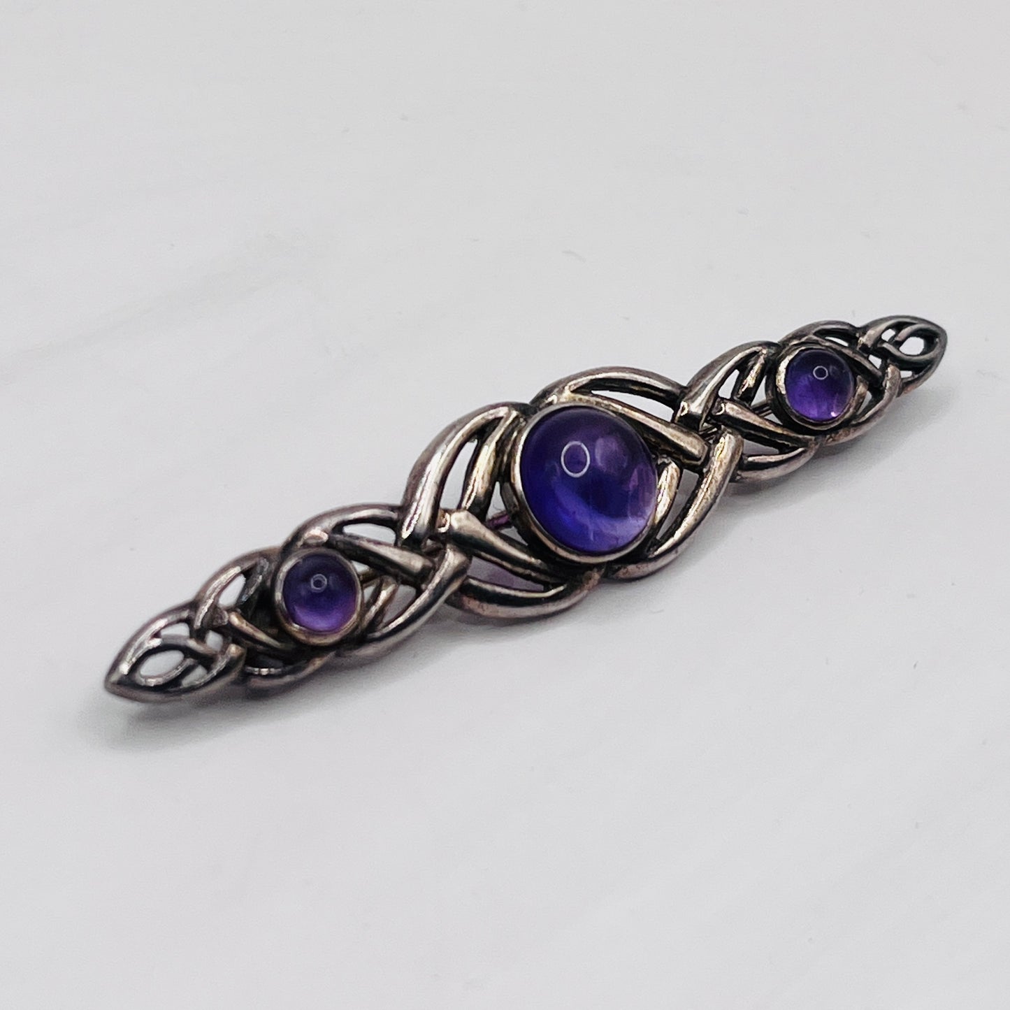 Anello Artigianale SPILLA CELTICA AMETISTA Mod. SPILLA Realizzato con Antica spilla in Argento (Prima Metà del ’900)
