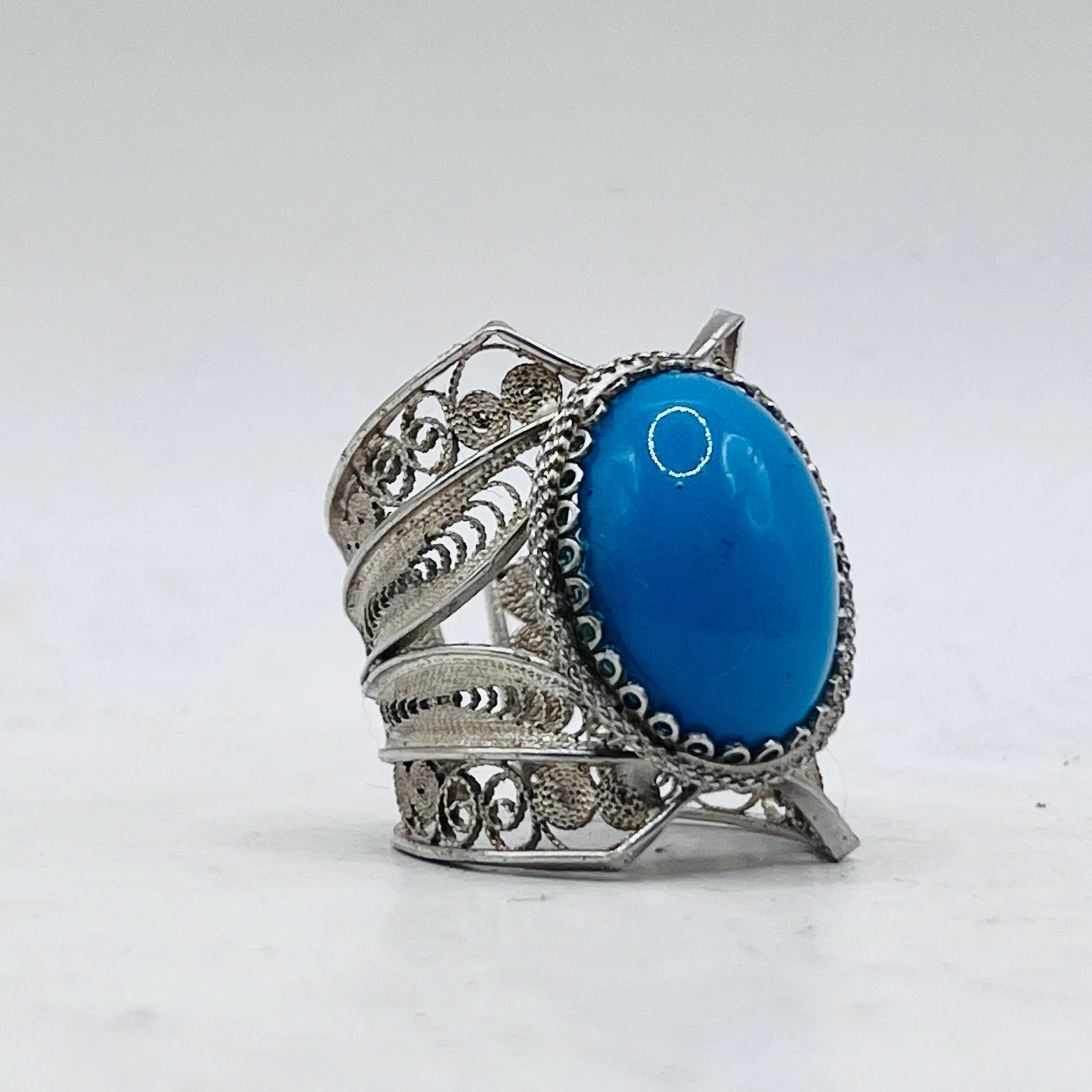 Anello Artigianale SPILLA TURCHESE Mod. SPILLA Realizzato con Antica spilla in Argento (Prima Metà del ’900)