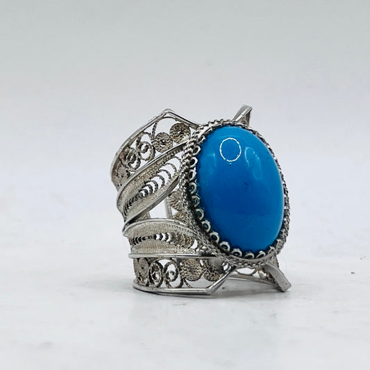 Anello Artigianale SPILLA TURCHESE Mod. SPILLA Realizzato con Antica spilla in Argento (Prima Metà del ’900)