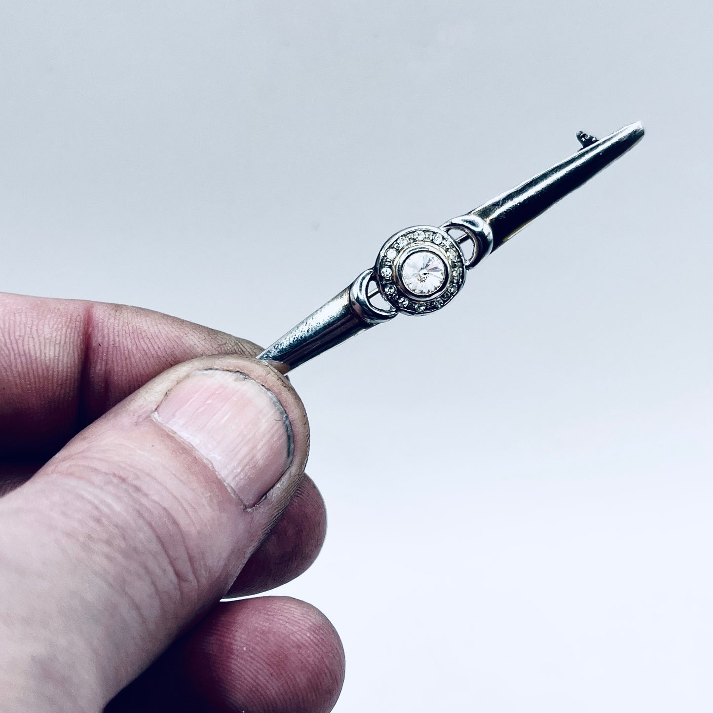 Anello Artigianale SPILLA ZIRCONI Mod. SPILLA Realizzato con Antica spilla in Argento (Prima Metà del ’900)