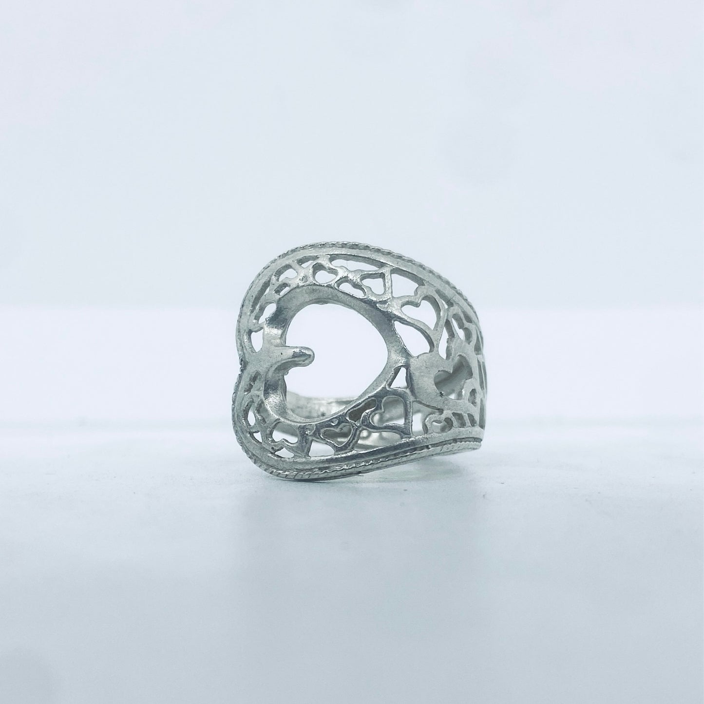 Anello Artigianale CUORI TRAFORATI Mod. CLASSICO/SPIRALE  Realizzato con Antica posata in Argento (Prima Metà del ’900)