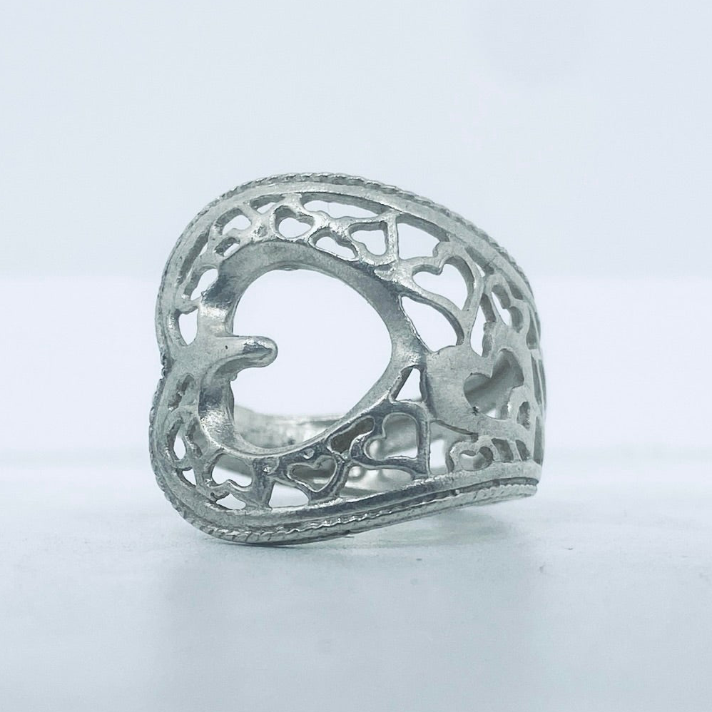 Anello Artigianale CUORI TRAFORATI Mod. CLASSICO/SPIRALE  Realizzato con Antica posata in Argento (Prima Metà del ’900)